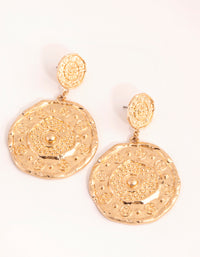 Washed Gold Large Stamp Disc Drop Earrings - link has visual effect only