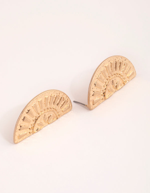 Washed Gold Embossed Half Dome Stud Earrings