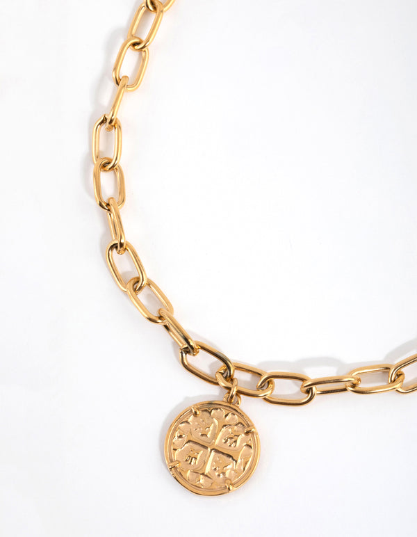 Gold Plated Surgical Steel Coin Oval Chain Necklace