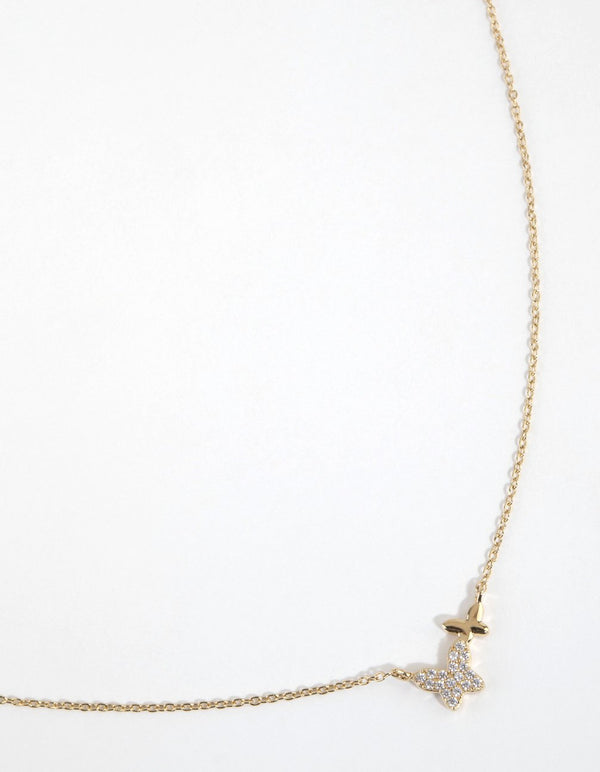 Gold Plated Sterling Silver Pave Butterfly Necklace