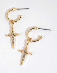 Gold Plated Diamante Cross Hoop Earrings - link has visual effect only