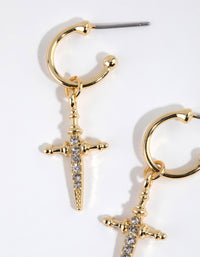 Gold Plated Diamante Cross Hoop Earrings - link has visual effect only