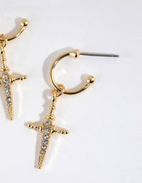 Gold Plated Diamante Cross Hoop Earrings - link has visual effect only