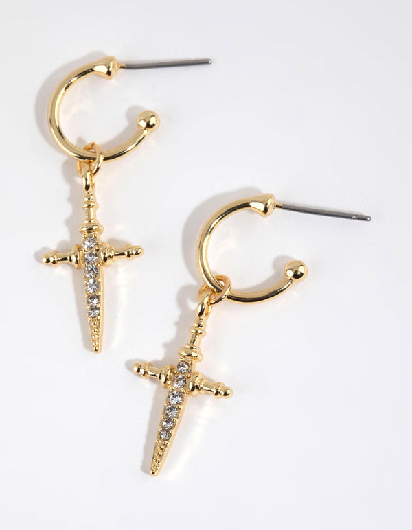 Gold Plated Diamante Cross Hoop Earrings