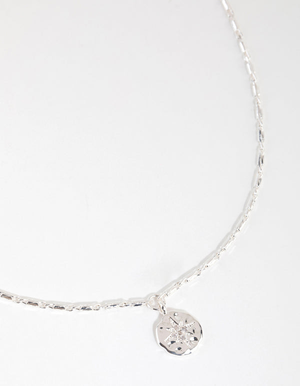 Silver Plated Starburst Disc Necklace