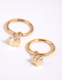 Gold Plated Surgical Steel Cubic Zirconia Charm Sleeper Earrings - link has visual effect only