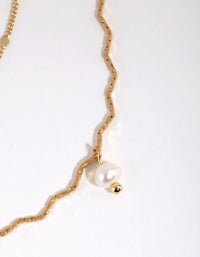 Gold Plated Wave Chain & Freshwater Pearl Layered Necklace - link has visual effect only