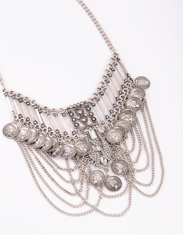 Rhodium Coin & Chain Necklace