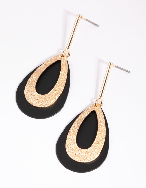 Gold Glitter & Matte Black Teardrop Earrings