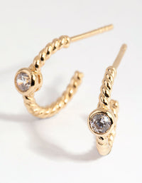 Gold Plated Sterling Silver Diamante & Twist Hoop Earrings - link has visual effect only