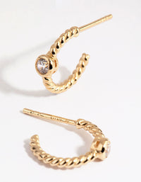 Gold Plated Sterling Silver Diamante & Twist Hoop Earrings - link has visual effect only