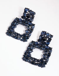 Matte Navy Square Stone Drop Earrings - link has visual effect only