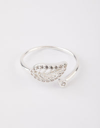 Sterling Silver Diamante Leaf Open Ring - link has visual effect only