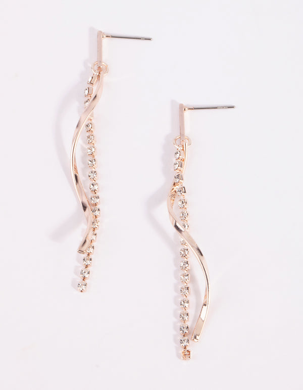 Rose Gold Diamante Twisted Drop Earrings