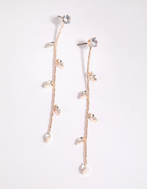 Rose Gold Diamante Leaf Drop Earrings