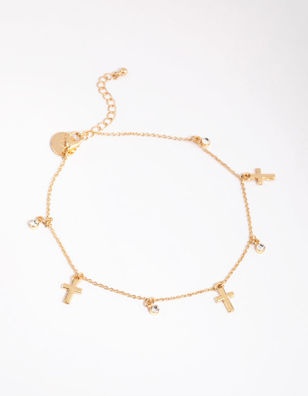 Gold Cross & Diamante Anklet