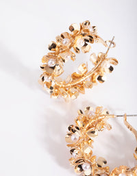 Gold Pearl Flower Hoop Earrings - link has visual effect only