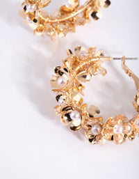 Gold Pearl Flower Hoop Earrings - link has visual effect only