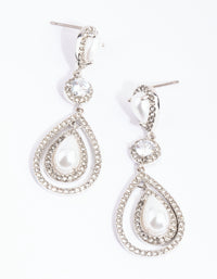 Silver Graduated Pearl Open Teardrop Earrings - link has visual effect only