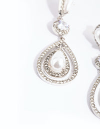 Silver Graduated Pearl Open Teardrop Earrings - link has visual effect only