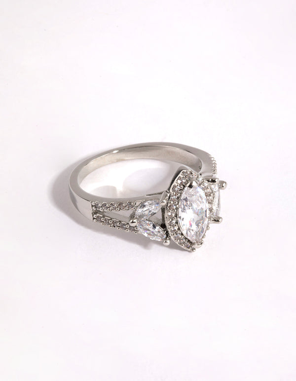 Silver Diamond Simulant Marquise Vintage Ring