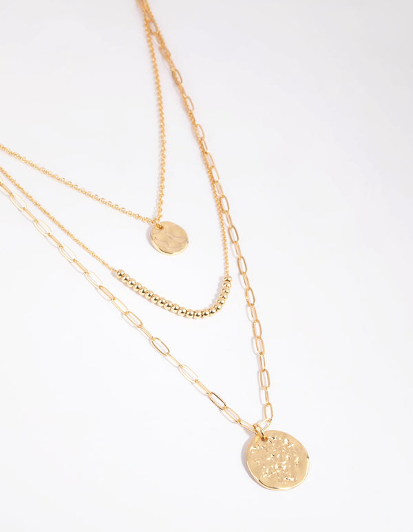 Gold Plated Disc & Ball Necklace Layered Necklace