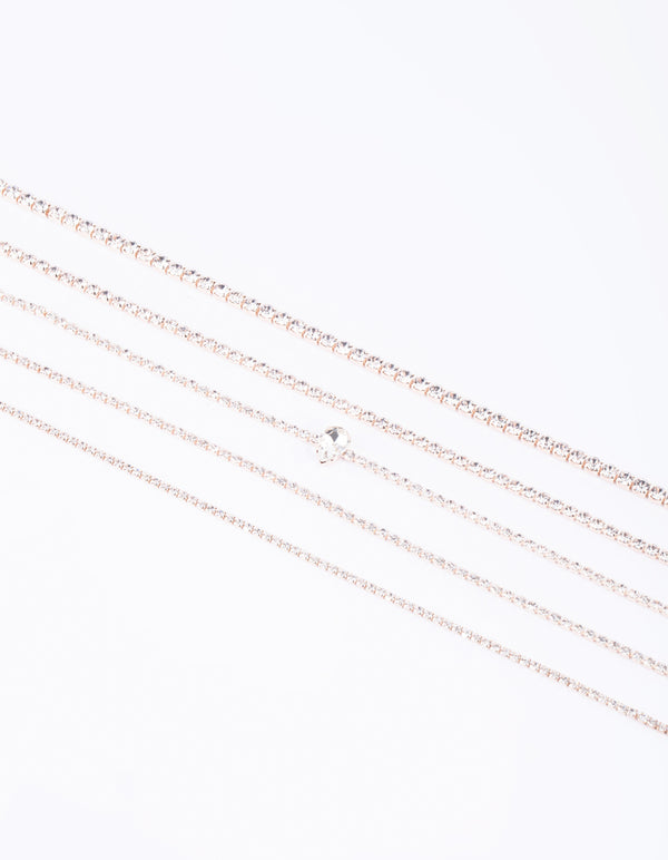 Rose Gold Diamante Choker 5-Pack