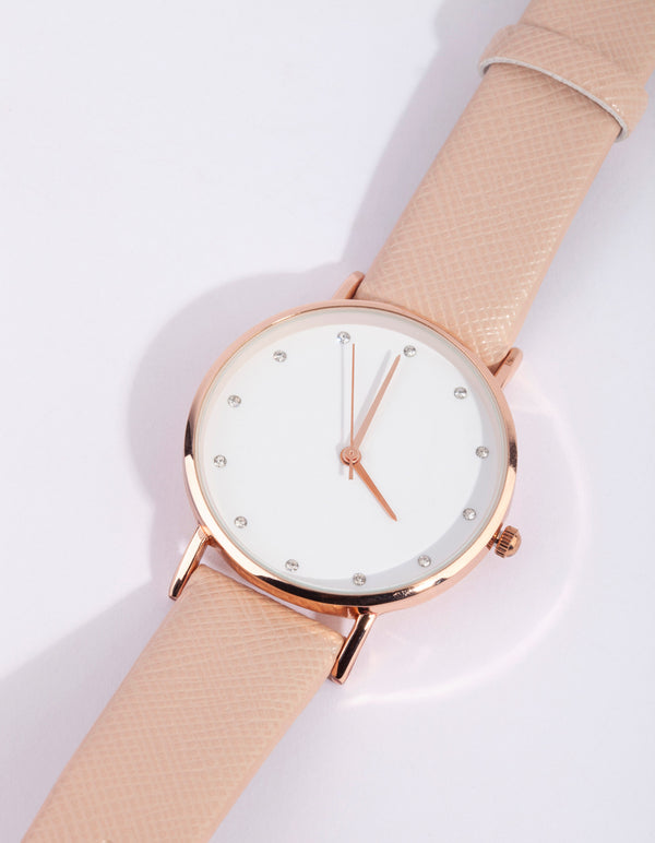 Gold Crosshatch PU Strap Watch