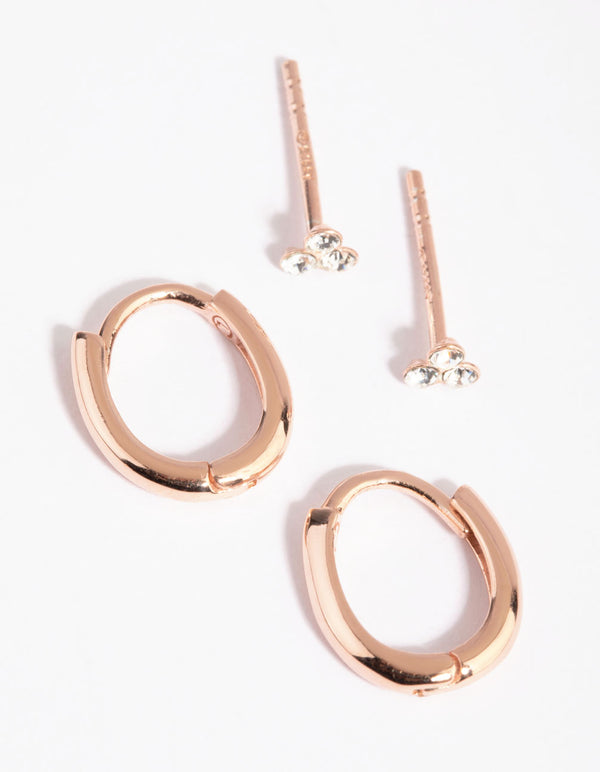 Rose Gold Plated Sterling Silver Stud & Huggie Earring Pack