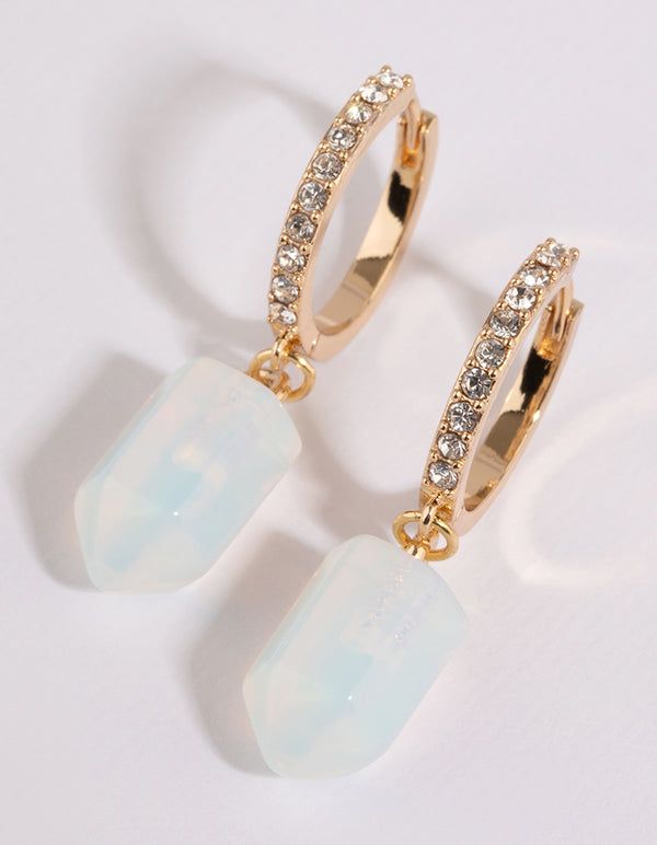 Gold Moonstone & Diamante Huggie Earrings