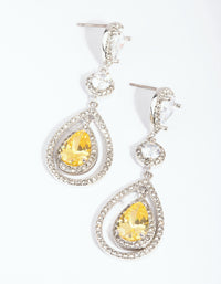 Rhodium Yellow Diamond Simulant Teardrop Earrings - link has visual effect only