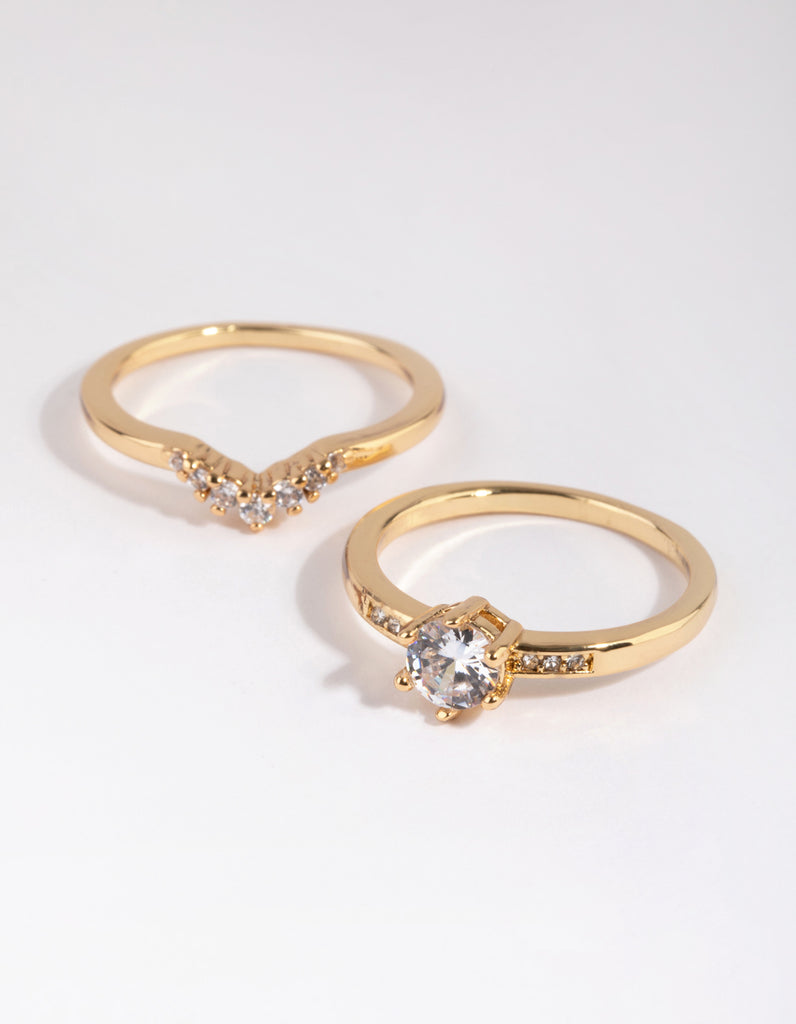 Gold Plated Engagement Style Ring Set with Cubic Zirconia - Lovisa