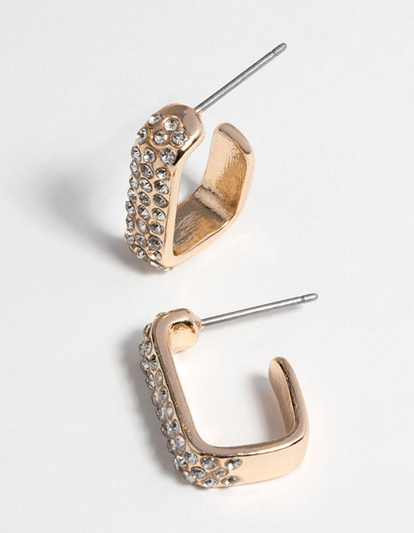 Gold Rectangular Huggie Hoop Earrings