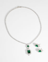 Vintage Emerald Diamond Simulant Necklace & Earrings Set - link has visual effect only