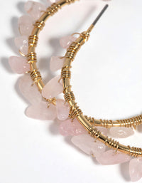 Gold Plated Hoop Earrings with Rose Quartz - link has visual effect only