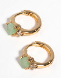 Gold Plated Huggie Hoop Earrings with Jade - link has visual effect only