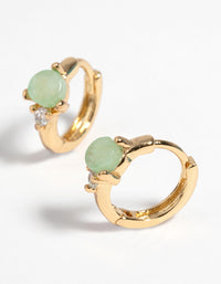 Gold Plated Huggie Hoop Earrings with Jade - link has visual effect only