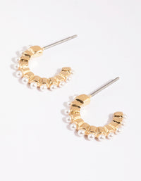 Gold Huggie Hoop Earrings with Pearls - link has visual effect only