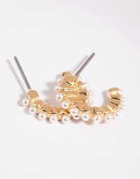 Gold Huggie Hoop Earrings with Pearls - link has visual effect only