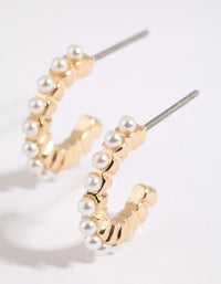 Gold Huggie Hoop Earrings with Pearls - link has visual effect only