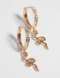 Gold Snake & Diamante Huggie Hoop Earrings - link has visual effect only