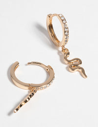 Gold Snake & Diamante Huggie Hoop Earrings - link has visual effect only