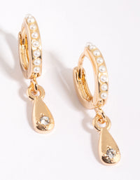 Gold Huggie Hoop Earrings with Pearls - link has visual effect only