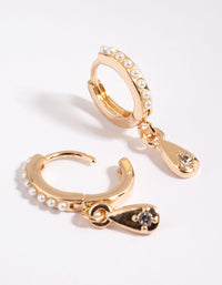 Gold Huggie Hoop Earrings with Pearls - link has visual effect only