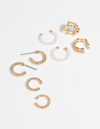 Gold Pearl & Twist Cuff Earring 4-Pack - link has visual effect only