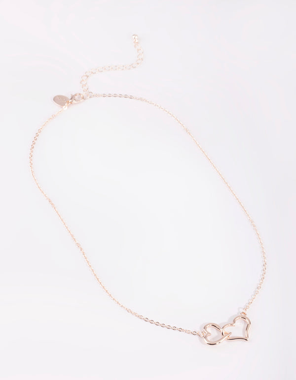 Rose Gold Interlocked Hearts Necklace - Lovisa