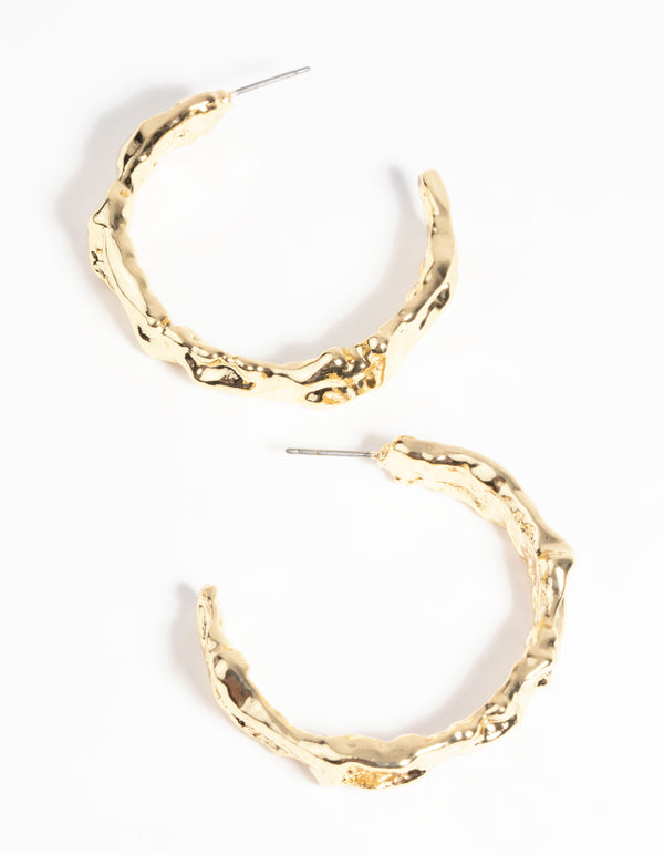 Gold Plated Molten Hoop Earrings