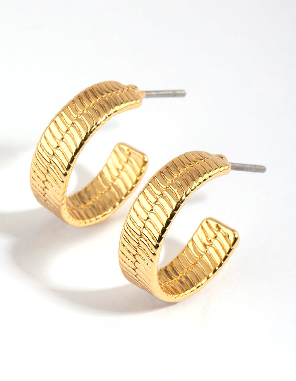 Gold Plated Textured Hoop Earrings