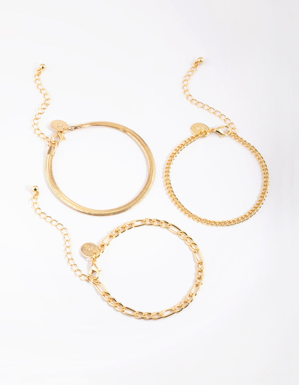 Gold Plated Snake Chain Bracelet Pack