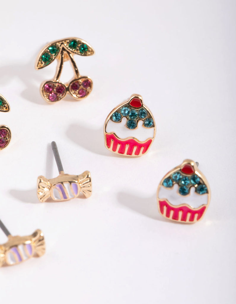 Gold Cherry & Sweets Stud Earring Pack - Lovisa